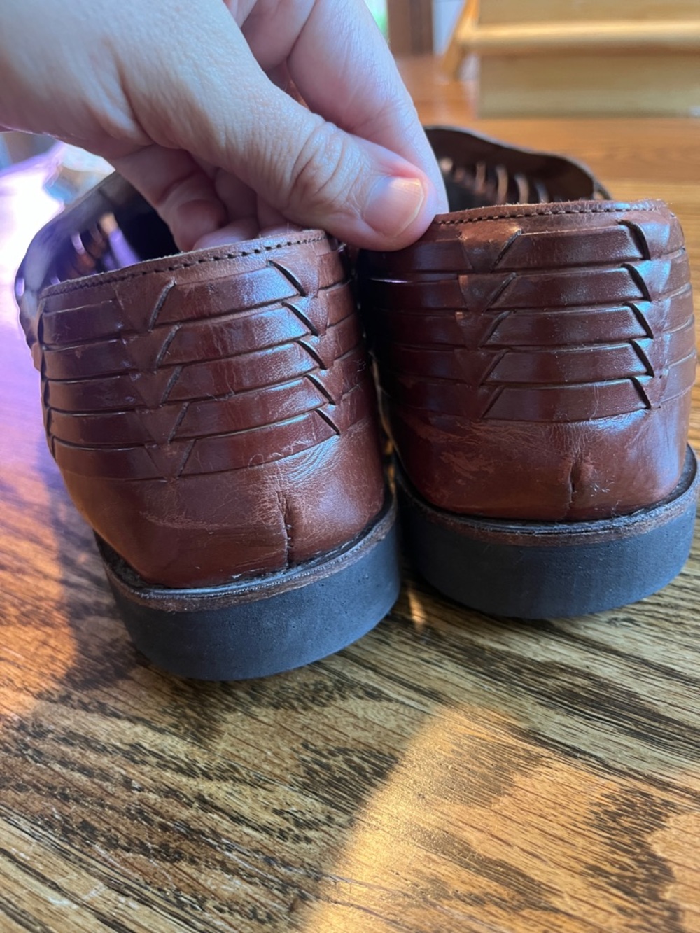 Men's Brown Woven Leather Slip-On Huarache Loafers SZ 12 - Picture 8 of 14